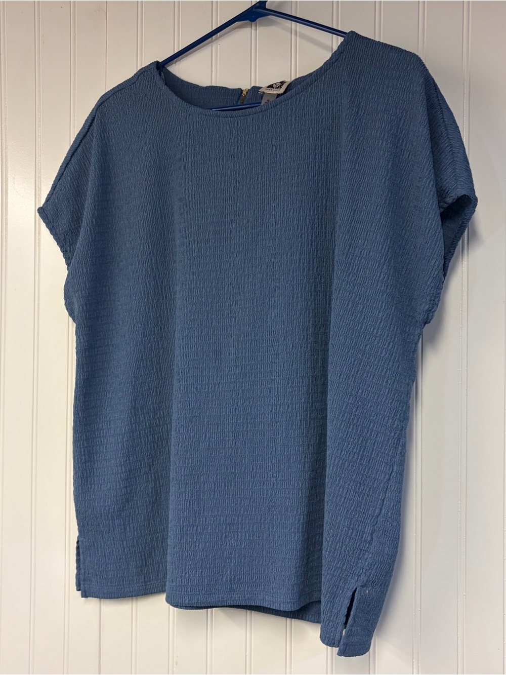 Anne Klein Textured Blue Women’s Short-Sleeve Top XL